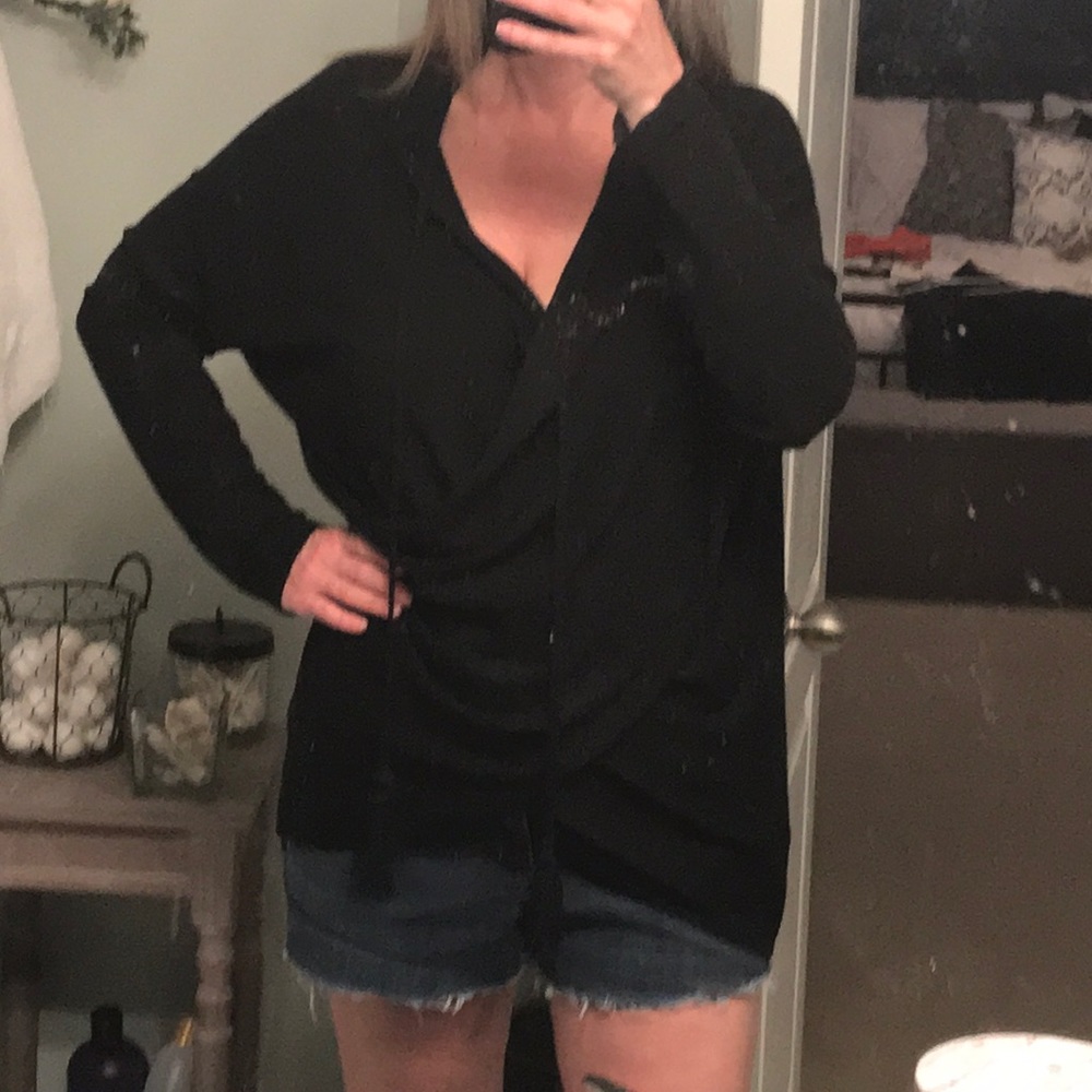 WHBM black cross-over tunic sweater